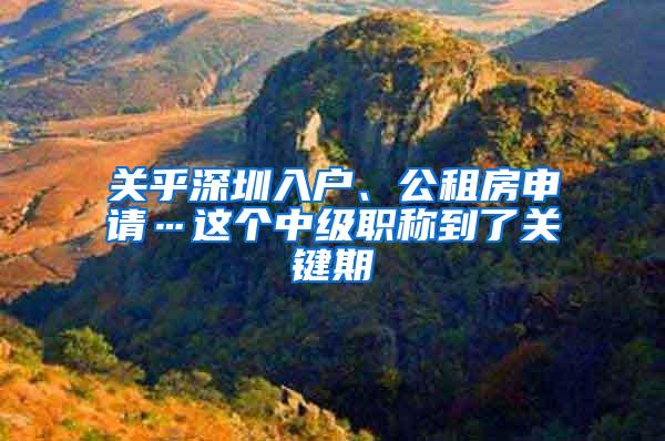 关乎深圳入户、公租房申请…这个中级职称到了关键期