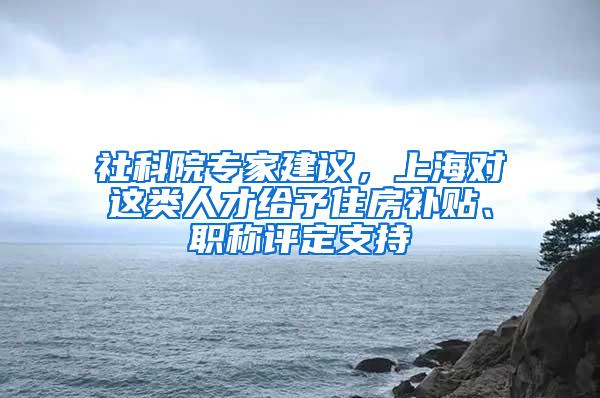 社科院专家建议，上海对这类人才给予住房补贴、职称评定支持