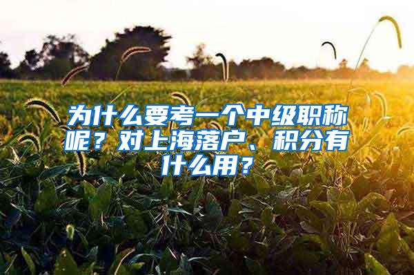 为什么要考一个中级职称呢？对上海落户、积分有什么用？