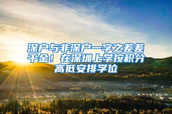 深户与非深户一字之差差千金！在深圳上学按积分高低安排学位