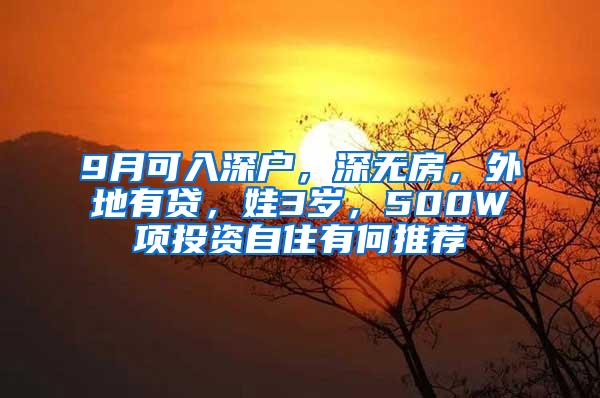 9月可入深户，深无房，外地有贷，娃3岁，500W项投资自住有何推荐