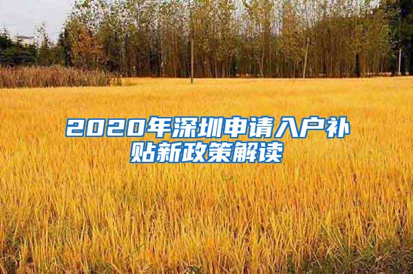 2020年深圳申请入户补贴新政策解读