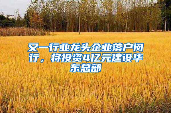 又一行业龙头企业落户闵行，将投资4亿元建设华东总部