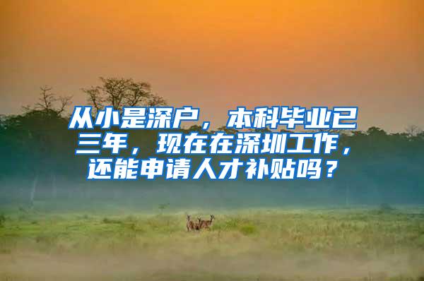 从小是深户，本科毕业已三年，现在在深圳工作，还能申请人才补贴吗？