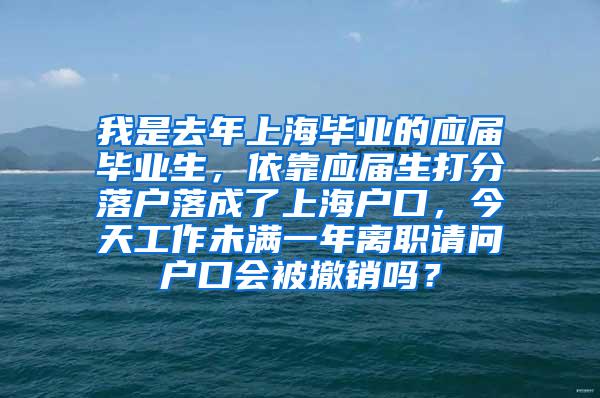 我是去年上海毕业的应届毕业生，依靠应届生打分落户落成了上海户口，今天工作未满一年离职请问户口会被撤销吗？