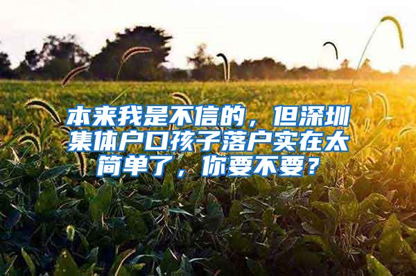 本来我是不信的，但深圳集体户口孩子落户实在太简单了，你要不要？