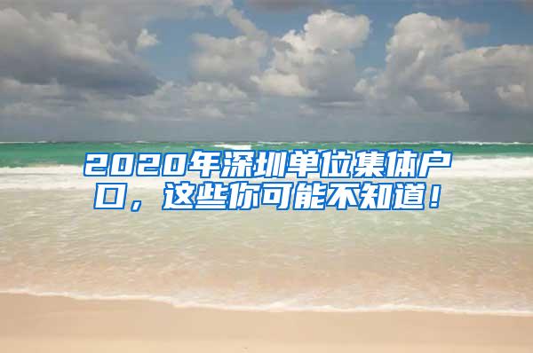 2020年深圳单位集体户口，这些你可能不知道！