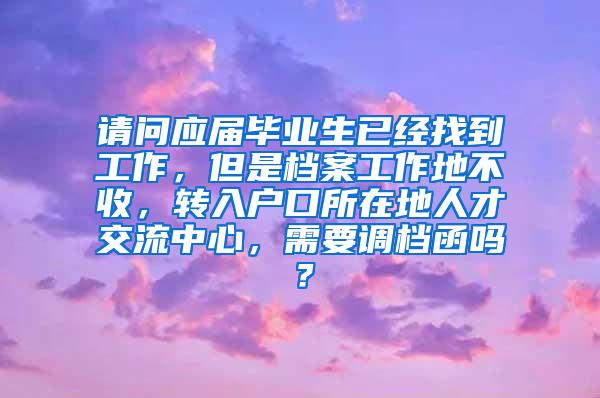 请问应届毕业生已经找到工作，但是档案工作地不收，转入户口所在地人才交流中心，需要调档函吗？