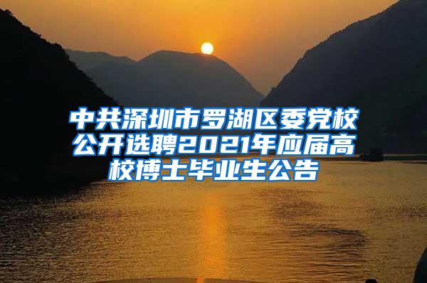 中共深圳市罗湖区委党校公开选聘2021年应届高校博士毕业生公告