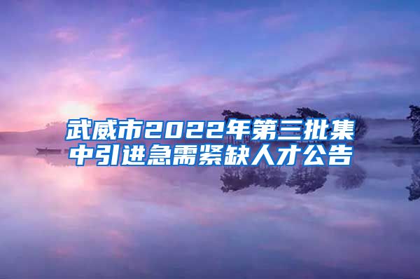 武威市2022年第三批集中引进急需紧缺人才公告