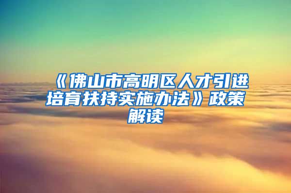 《佛山市高明区人才引进培育扶持实施办法》政策解读