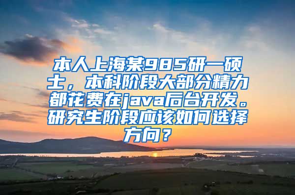 本人上海某985研一硕士，本科阶段大部分精力都花费在java后台开发。研究生阶段应该如何选择方向？