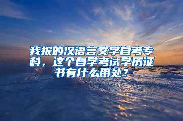 我报的汉语言文学自考专科，这个自学考试学历证书有什么用处？