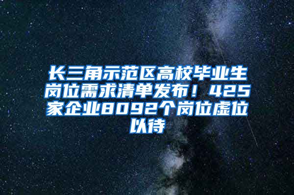 长三角示范区高校毕业生岗位需求清单发布！425家企业8092个岗位虚位以待