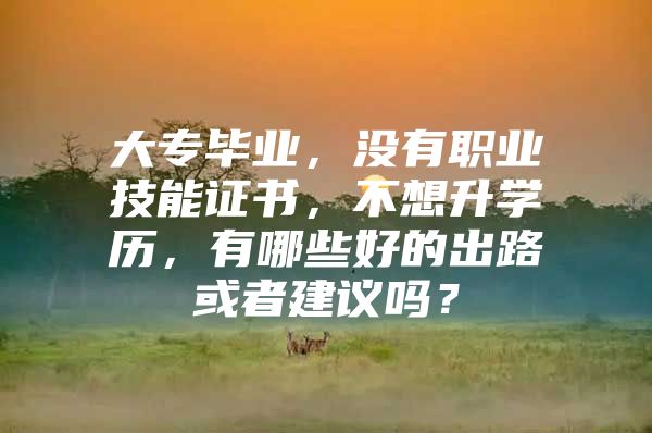 大专毕业，没有职业技能证书，不想升学历，有哪些好的出路或者建议吗？