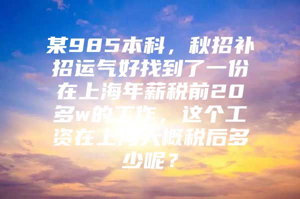 某985本科，秋招补招运气好找到了一份在上海年薪税前20多w的工作，这个工资在上海大概税后多少呢？