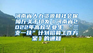 河南省人力资源和社会保障厅关于印发《河南省2022年高校毕业生 “三支一扶”计划招募工作方案》的通知