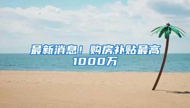 最新消息！购房补贴最高1000万