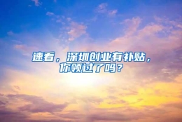 速看，深圳创业有补贴，你领过了吗？