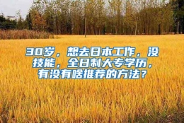 30岁，想去日本工作，没技能，全日制大专学历，有没有啥推荐的方法？