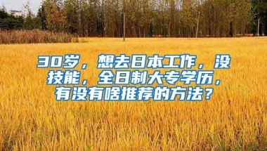 30岁，想去日本工作，没技能，全日制大专学历，有没有啥推荐的方法？