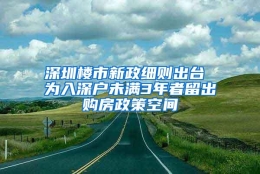 深圳楼市新政细则出台 为入深户未满3年者留出购房政策空间