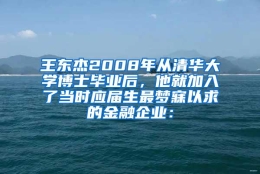 王东杰2008年从清华大学博士毕业后，他就加入了当时应届生最梦寐以求的金融企业：