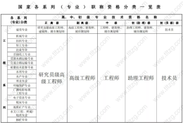 各系列（专业）职业资格分类／等级，用于上海积分查询或落户上海