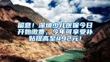 留意！深圳少儿医保今日开始缴费，今年可享受补贴提高至492元！