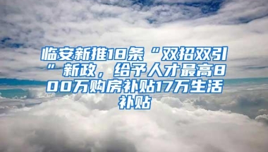 临安新推18条“双招双引”新政，给予人才最高800万购房补贴17万生活补贴