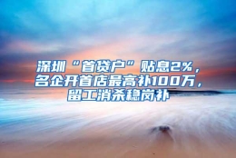 深圳“首贷户”贴息2%，名企开首店最高补100万，留工消杀稳岗补