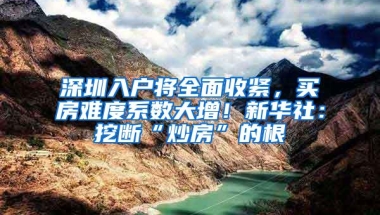 深圳入户将全面收紧，买房难度系数大增！新华社：挖断“炒房”的根