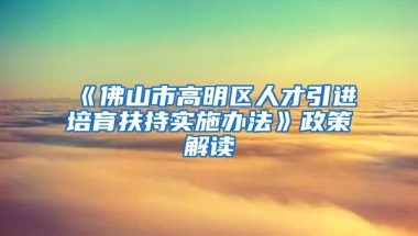 《佛山市高明区人才引进培育扶持实施办法》政策解读