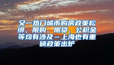 又一热门城市购房政策松绑，限购、限贷、公积金等均有涉及…上海也有重磅政策出炉