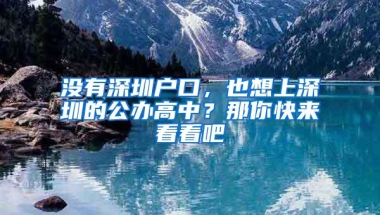 没有深圳户口，也想上深圳的公办高中？那你快来看看吧