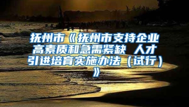 抚州市《抚州市支持企业高素质和急需紧缺 人才引进培育实施办法（试行）》