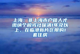 上海：非上海市户籍人才缴纳个税或社保满1年及以上，在临港新片区限购1套住房