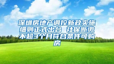 深圳房地产调控新政实施细则正式出台 社保断缴不超3个月符合条件可购房