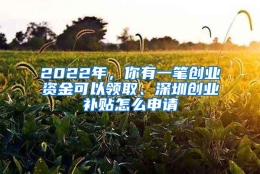 2022年，你有一笔创业资金可以领取、深圳创业补贴怎么申请