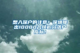 想入深户的注意！深圳推出10000名纯积分落户指标！