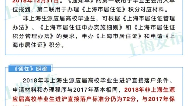 2018年非上海生源应届高校毕业生进沪就业通知发布，落户标准分72分！