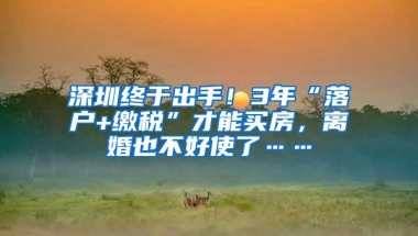 深圳终于出手！3年“落户+缴税”才能买房，离婚也不好使了……