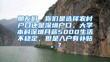 朋友们，你们是选择农村户口还是深圳户口，大学本科深圳月薪5000生活不稳定，但是入户有补贴。？