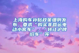 上海购车补贴政策细则发布，要求“购买非营运电动小客车”、“转让沪牌旧车”等