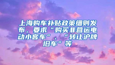 上海购车补贴政策细则发布，要求“购买非营运电动小客车”、“转让沪牌旧车”等