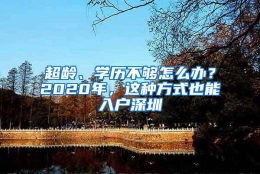 超龄、学历不够怎么办？2020年，这种方式也能入户深圳