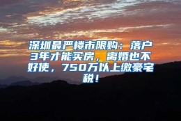 深圳最严楼市限购：落户3年才能买房，离婚也不好使，750万以上缴豪宅税！