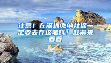 注意！在深圳缴纳社保一定要去存这笔钱！赶紧来看看