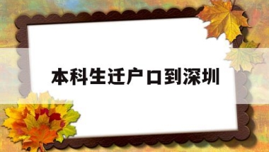 本科生迁户口到深圳(本科迁户口到深圳政策)