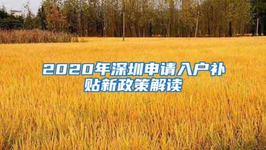 2020年深圳申请入户补贴新政策解读